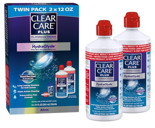 Solución Limpiadora y Desinfectante para Lentes de Contacto CLEAR CARE PLUS (12 oz, Paquete de 2), Matriz de Hidratación HydraGlyde, Sin - imagen 5