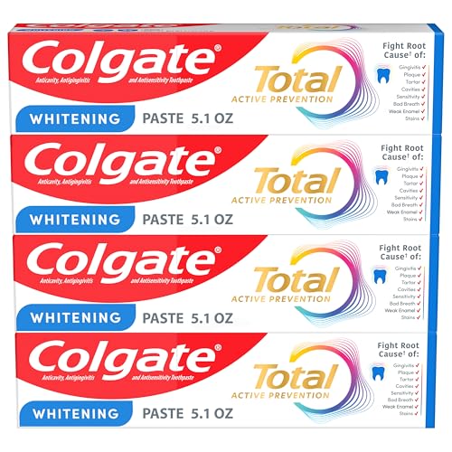Pasta Dental Colgate Total Whitening, 5.1 oz, Paquete de 4, Fluoruro, Antibacteriana, para Placa, Gingivitis, Sensibilidad, Remoción de Manchas, Menta - imagen 5
