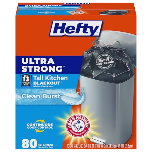 Bolsas de Basura Hefty Ultra Strong de 13 Galones, Negras, Resistentes, con Cierre de Cuerda, Control de Olores, Aroma Clean Burst, Paquete de 80 Bags - imagen 3