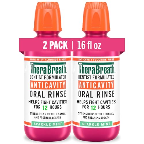 Enjuague Bucal Anticaries TheraBreath con Flúor, Refresca el Aliento, Fortalece el Esmalte, Sin Alcohol, Sabor Menta Brillante, 16 oz, Paquete de 2 - imagen 2