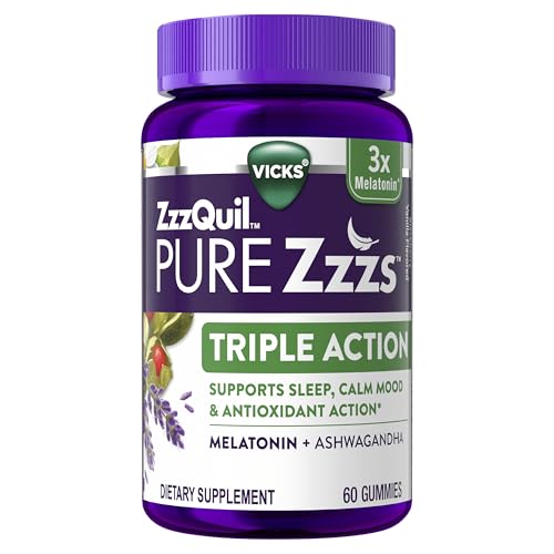 ZzzQuil PURE Zzzs Triple Acción, Gomas de Melatonina 6mg, 3X Melatonina, Ayuda para Dormir con Ashwagandha, 60 Gomas para Adultos - imagen 3