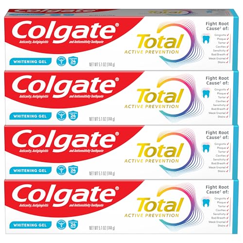 Pasta de Dientes Colgate Total Active Prevention Gel Blanqueador con Flúor, Paquete de 4, 5.1 oz, Fórmula Clinicamente Comprobada que Combate la - imagen 3
