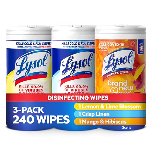Paquete de Toallitas Desinfectantes Lysol, Esenciales para Dormitorios, Toallitas Multi-Superficie, Limón y Flor de Lima, Lino Fresco, Mango y - imagen 6
