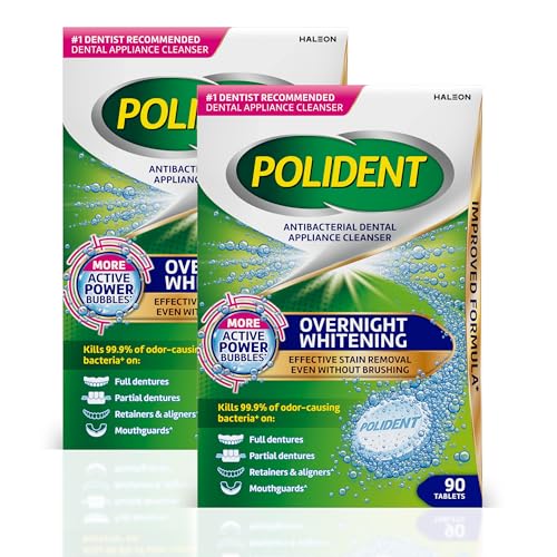Tabletas Limpiadoras Antibacterianas Polident para Prótesis Dentales, Blanqueamiento Nocturno, 90 Piezas (Paquete de 2) - imagen 3