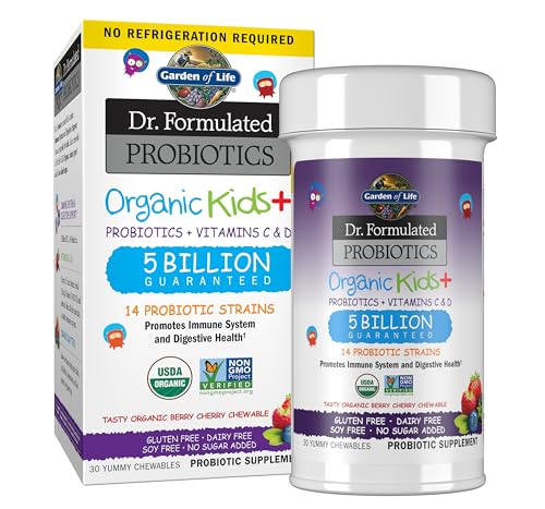 Garden of Life Dr. Formulated Probiotics Kids+ Orgánico con Vitamina C y D - Sabor Berry Cherry - Sin Gluten, Lácteos ni Soja, 30 Chicles - imagen 2