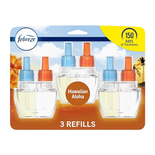 Recarga de Ambientador Febreze Plug In, Aceite Aromático Luchador contra Olores, 3 Piezas de 0.87oz, Aroma Aloha Hawaiano, Duradero para Hogar y Baño - imagen 2
