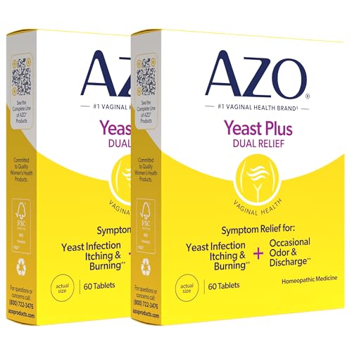 AZO Yeast Plus Doble Alivio Homeopático para Infecciones por Hongos en Mujeres – Picazón y Ardor Vaginal + Olor y Flujo, Tabletas de Salud Íntima, - imagen 3