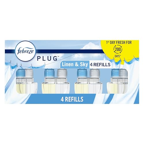 Recarga de Aceite Aromatizante Febreze Plug In, Combate Olores, Aroma de Lino y Cielo, Paquete de 4 Recargas - imagen 6