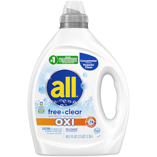 Detergente Líquido para Ropa all, Free Clear para Piel Sensible con OXI, Sin Fragancia e Hipoalergénico, 2X Concentrado, 90 Cargas - imagen 3