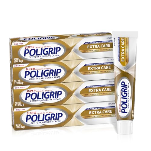 Crema Adhesiva para Dentaduras Super Poligrip Extra Care, Sin Zinc - 2.2 Onzas (Paquete de 4) - imagen 1