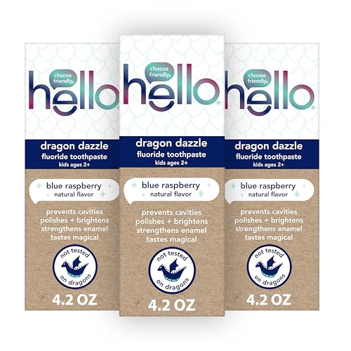 Pasta de Dientes Hello Dragon Dazzle Blue Raspberry para Niños, Sin Azúcares Artificiales, Vegana, Sin Gluten, Paquete de 3, 4.2 OZ - imagen 4