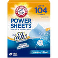 ARM & HAMMER Power Sheets Detergente para Ropa con OxiClean, Aroma a Algodón Limpio, 52 Hojas, 104 Cargas Medianas - imagen 1