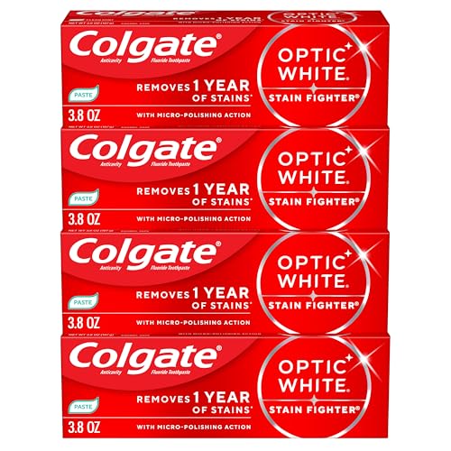 Pasta de Dientes Blanqueadora Colgate Optic White Stain Fighter Clean Mint, 4 Piezas, Anticaries con Flúor, 3.8 OZ - imagen 3