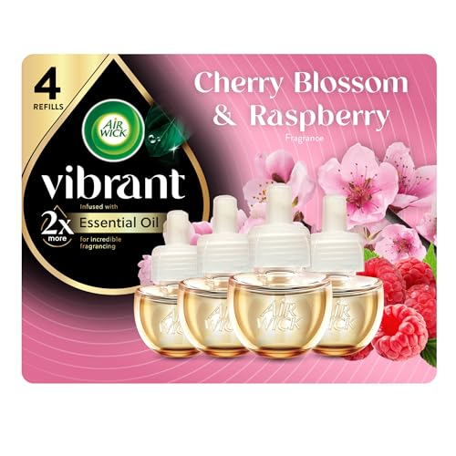 Recarga de Aceite Aromatizante Air Wick Vibrant, con Aceites Esenciales, Ambientadores Enchufables para el Hogar, Flor de Cerezo y Frambuesa, 4 piezas - imagen 3
