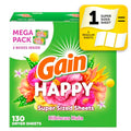 Hojas de Secado Gain Super Size, Suavizante de Ropa, Fragancia Happy, 130 Piezas - imagen 1