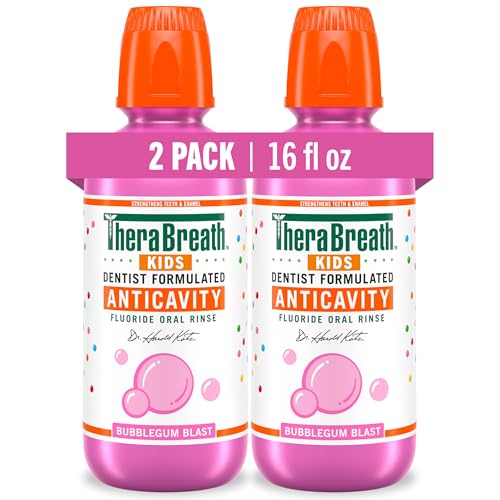 Enjuague Bucal Anticaries para Niños TheraBreath, Fortalece Dientes y Esmalte, Sin Alcohol ni Colorantes, Sabor Orgánico de Chicle, 16 Fl Oz, Paquete - imagen 2