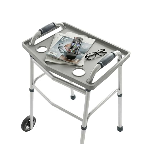 Mesa de bandeja Bluestone con 2 portavasos - Mesa de movilidad para andadores plegables - Accesorios médicos para el hogar (Gris) - imagen 4