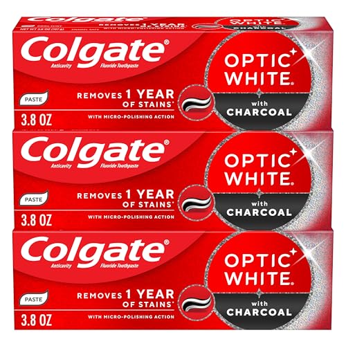 Pasta de Dientes Colgate Optic White con Carbón para Blanqueamiento, Anticaries con Flúor, Sabor Menta Fresca, Paquete de 3, 3.8 OZ - imagen 1