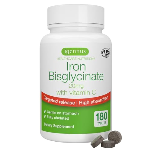Igennus Clean Iron Bisglycinate 20mg con Vitamina C, 180 Tabletas Veganas, Suministro para 6 Meses, Fórmula Suave de Alta Absorción para Hombres y - imagen 2