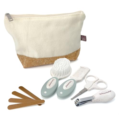 Kit de Cuidado para Bebés Dreambaby Neat and Tidy de 9 Piezas con Cepillo y Peine, Esenciales para Viajes en Bolsa de Algodón y Corcho, Diseño - imagen 2