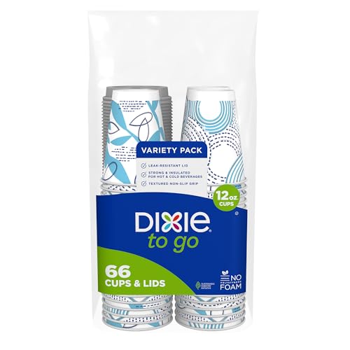 Vasos de Papel Dixie To Go con Tapas, 12 oz, 66 piezas, Vasos Desechables Aislados para Bebidas Calientes o Frías para Llevar - imagen 4