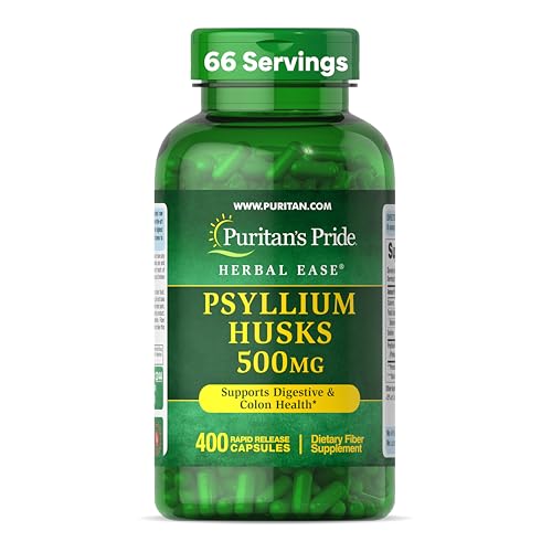 Psyllium Husks 500mg de Puritan's Pride, Suplemento Dietético para Digestión, Colon y Corazón, Cápsulas de Fibra Diaria, 400 Cápsulas de Liberación - imagen 1