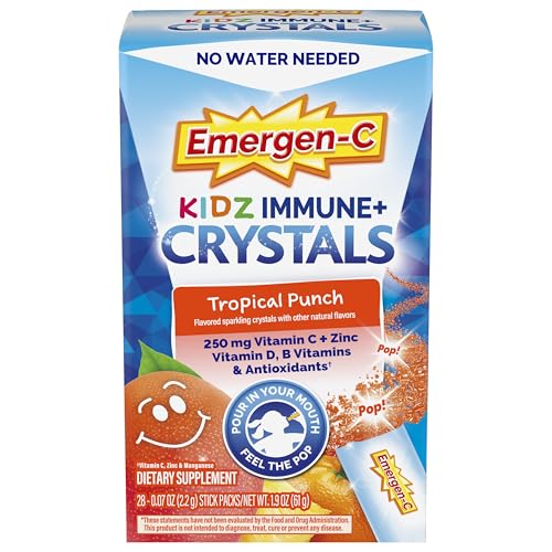 Emergen-C Kidz Immune Plus Crystals, Suplemento de Apoyo Inmunológico con Vitamina C, D, B y Zinc, Sabor Tropical - 28 Paquetes Individuales - imagen 2
