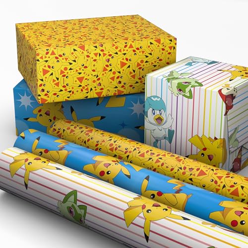 Papel de Regalo Hallmark Pokémon Mini Rollos, 3-Pack (Pikachu, Squirtle, Charmander, Jigglypuff, Bulbasaur) - 45 Pies Cuadrados para Cumpleaños, - imagen 6