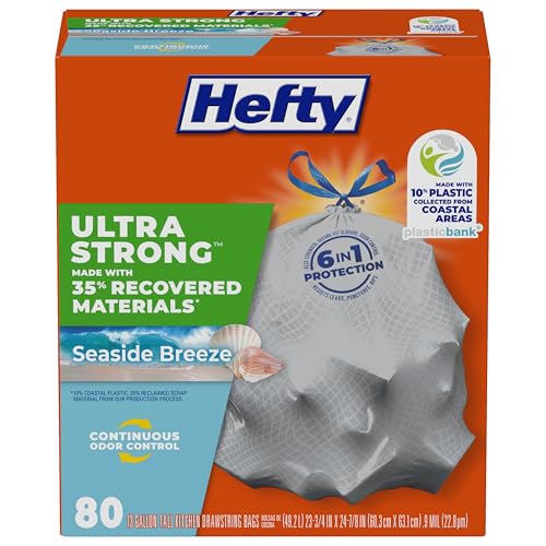 Bolsas de Basura Hefty Ultra Strong de 13 Galones, Resistentes a Filtraciones y Punzones, con Aroma a Brisa Costera, 80 Piezas, Color Gris - imagen 1