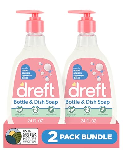 Jabón para Biberones y Platos Dreft Baby, Elimina Film y Olores, a Base de Plantas, Sin Fragancia, Tamaño de Viaje, 24 Fl Oz (Paquete de 2) - imagen 1