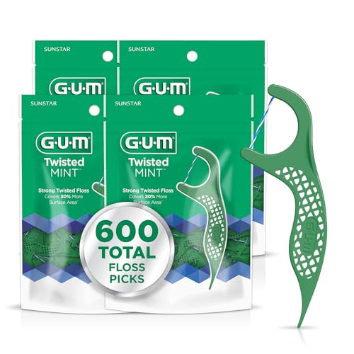 Palillos de Hilo Dental GUM Twisted Mint, Hilo Resistente y Mango Antideslizante, Sabor Menta, 150 Piezas (Paquete de 4) 600 Total - imagen 5