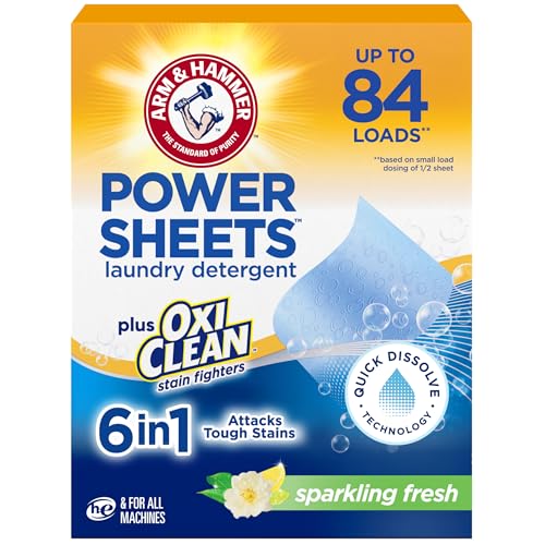 ARM & HAMMER Power Sheets Detergente para Ropa con OxiClean, 6 en 1, Aroma Fresco, 42 Piezas, Rinde 84 Cargas Medianas - imagen 3