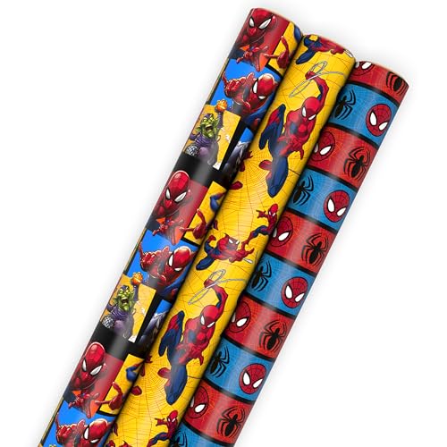 Papel de Regalo Hallmark Marvel Spider-Man (3 Rollos: 60 Pies Cuadrados) para Niños, Fans, Gamers, Cumpleaños, Día del Padre, Navidad - imagen 3