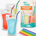 Bolsas de Bebida Transparentes Mrs. Sippy para Adultos - 100 Pouches Reutilizables de Plástico con Popotes - 17 oz para Jugos, Batidos y Bebidas - imagen 1