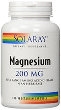 Solaray Quelato de Magnesio con Aminoácidos 200 mg, Suplemento Vegano para Huesos, Corazón y Función Muscular, 100 VegCaps, 100 Porciones - imagen 1