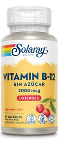 SOLARAY Vitamina B12 2000 mcg Pastillas Masticables - Sin Azúcar, Sabor Natural a Cereza, Suplemento Vegano para Energía y Función Nerviosa - 90 - imagen 1