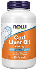 Suplementos NOW Foods, Aceite de Hígado de Bacalao 650 mg, Excelente Fuente de Vitaminas A y D-3, 250 Cápsulas Blandas - imagen 1