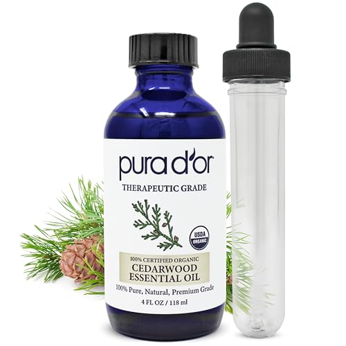 Aceite Esencial de Madera de Cedro Orgánico PURA D'OR (4oz con gotero de vidrio) 100% puro y natural, grado terapéutico para cabello, piel, - imagen 2