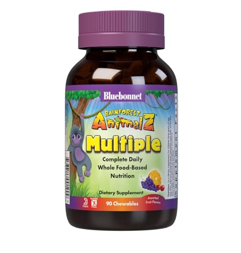 Tabletas Masticables Multivitamínicas para Niños Bluebonnet Nutrition Rainforest Animalz, 90 Tabletas, Sin Gluten, Sin Lácteo, Vitamina C y D3, - imagen 1