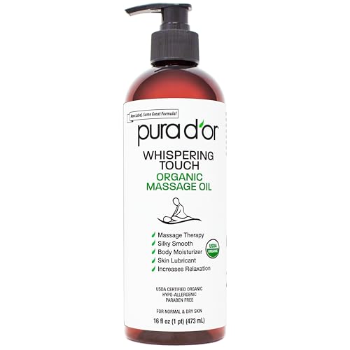 Aceite de Masaje Orgánico PURA D'OR de 16 Oz, Hidratante Corporal Certificado USDA para Aromaterapia y Relajación, Piel Suave y Sedosa (El Empaque - imagen 1
