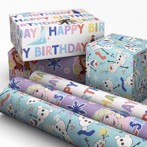 Papel de Regalo Hallmark Disney Frozen, Mini Rollos de 3 Piezas (Elsa y Anna en Púrpura, Olaf en Azul) - 45 Pies Cuadrados para Fiestas y - imagen 5