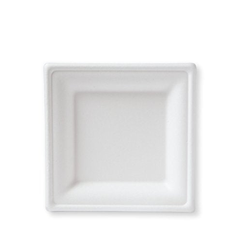 Platos Cuadrados Compostables Susty Party de 6 Pulgadas (Paquete de 50), Platos Desechables Biodegradables de Caña de Azúcar, Color Blanco - imagen 6