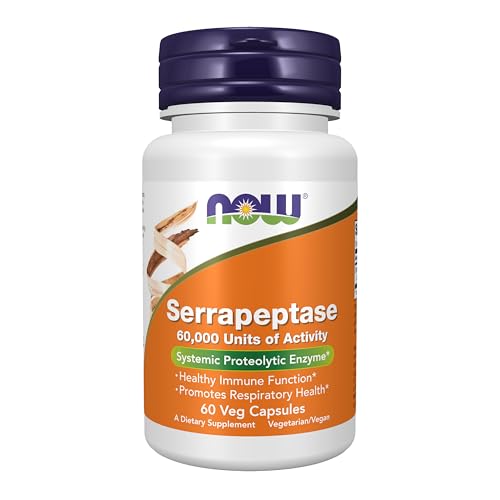 Suplementos NOW Foods, Serrapeptasa 60,000 Unidades de Actividad, Promueve la Salud Respiratoria y Función Inmunológica*, 60 Cápsulas Veganas - imagen 2