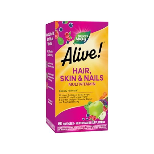 Nature's Way Alive! Suplemento Dietético para Cabello, Piel y Uñas con Colágeno 75 mg y Biotina 2500 mcg, 60 Cápsulas Blandas - imagen 4