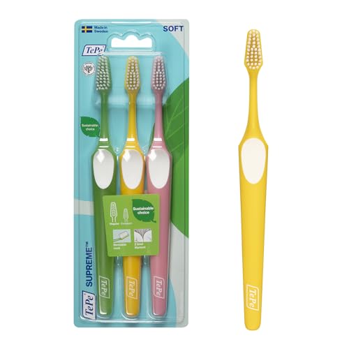 Cepillo de Dientes TePe Supreme, Cerdas Suaves, Cabeza Tapered para Dientes Sensibles y Cuidado de Encías, Adulto, Paquete de 3 - imagen 3
