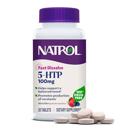Natrol 5-HTP 100 mg, Suplemento de Disolución Rápida, Apoya el Ánimo, Producción de Serotonina y Bienestar General, 30 Tabletas de Sabor Frutos - imagen 5