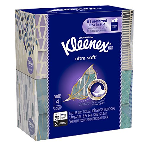 KLEENEX Pañuelos Faciales Ultra Suaves, 3 Capas, Blancos, 8.2 x 8.4 pulgadas, 75 por Caja, Paquete de 4 Cajas - Estilo y Color de Empaque Variado - imagen 2