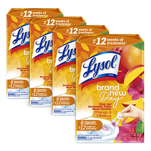 Limpiador Automático de Inodoro Lysol Click Gel, Gel para Limpieza y Frescura – Mango y Hibisco, 6 aplicadores (Paquete de 4, 24 Contadores en Total) - imagen 4