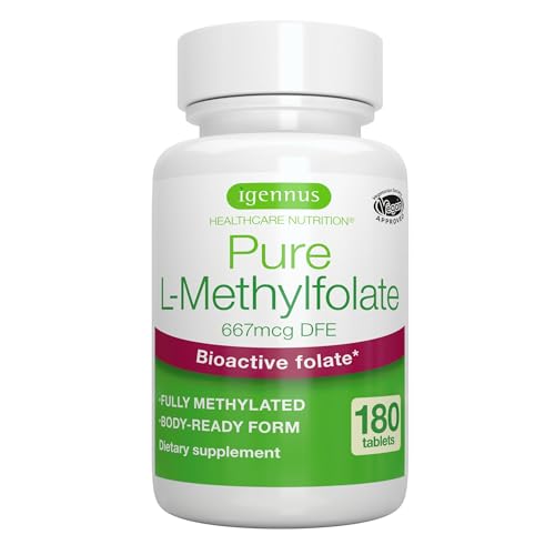 Igennus Methyl Folato Puro 400 mcg, 180 Tabletas, Etiqueta Limpia, Forma Metilada de Ácido Fólico 5-MTHF, Vegano, Apto para Embarazo, Suministro para - imagen 1