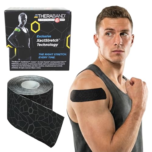 Cinta Kinesiotape THERABAND, Cinta Física Impermeable para Soporte Muscular y Articular, Rollo Estándar de 2 Pulgadas x 16.4 Pies, Negro/Gris - imagen 2